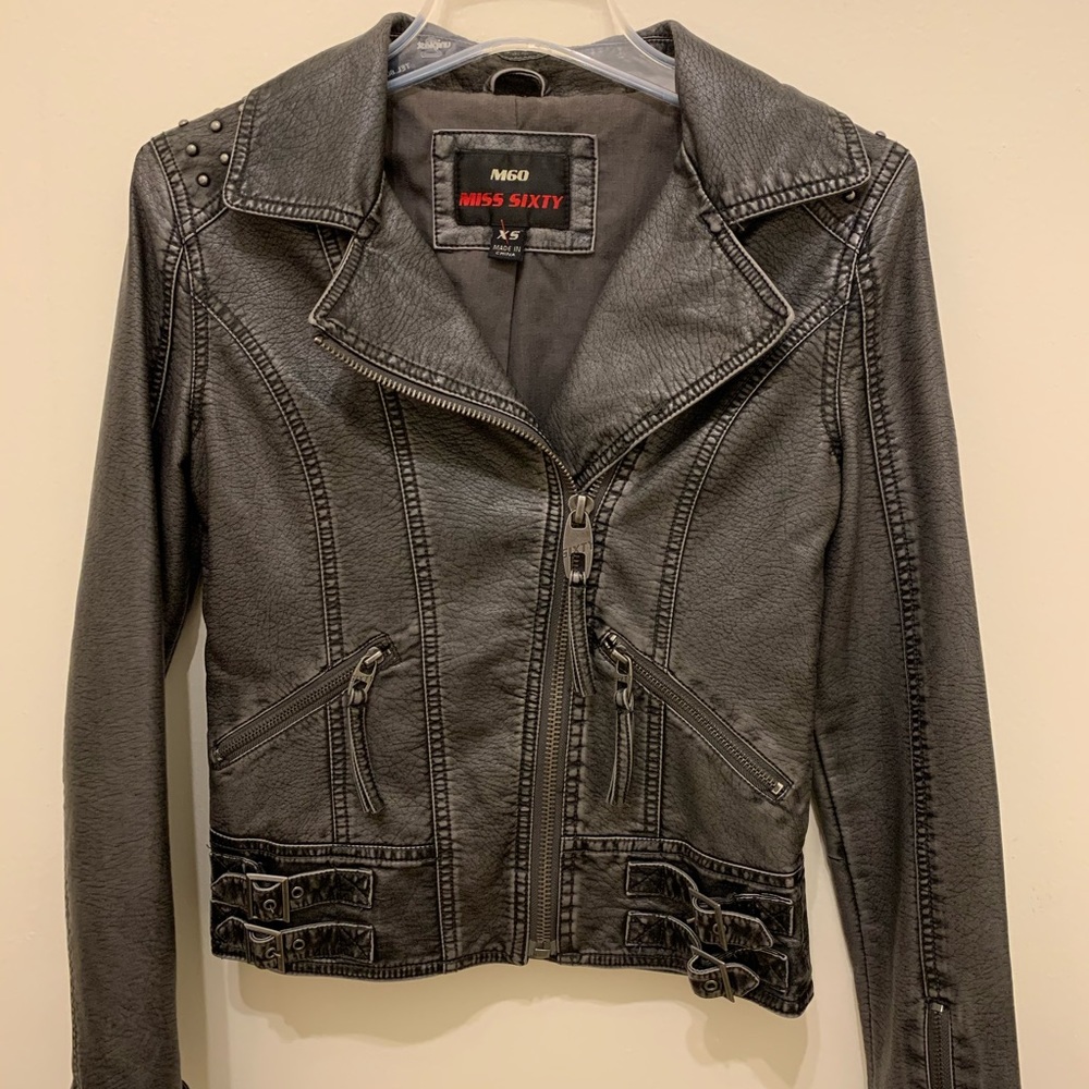 🔥EUC—Miss Sixty pewter faux leather moto jacket